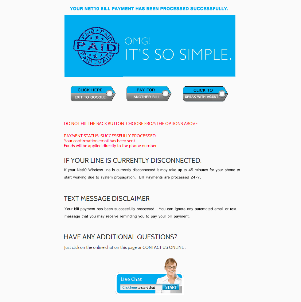 Net10 Bill Payment Confirmation