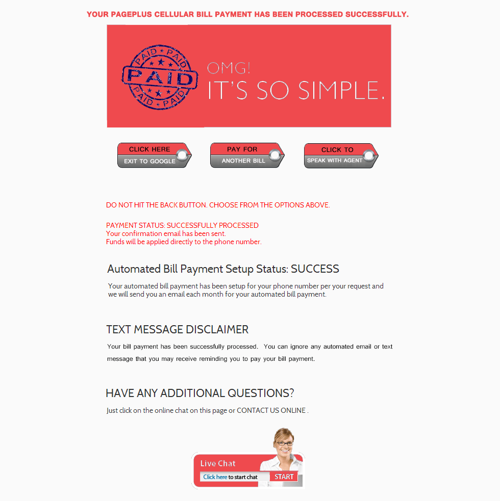 Pageplus Bill Payment Confirmation